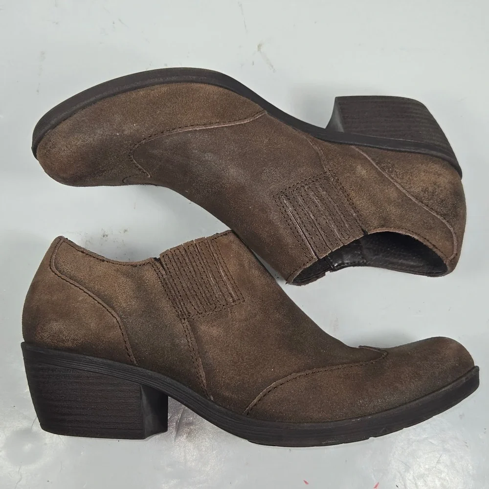 Korks by Kork-Ease Brown‎ Suede Wingtip Shooties Block Heel Ankle Boot  8-8.5